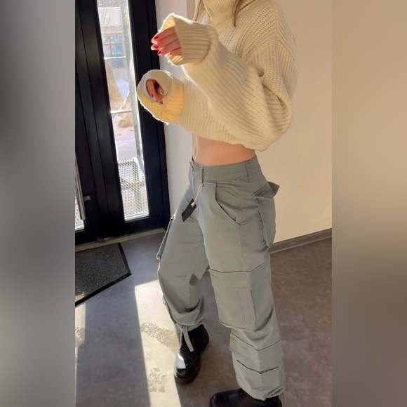 NWT Grey cargo pants wide leg with side pockets XS S M L - Picture 5 of 14